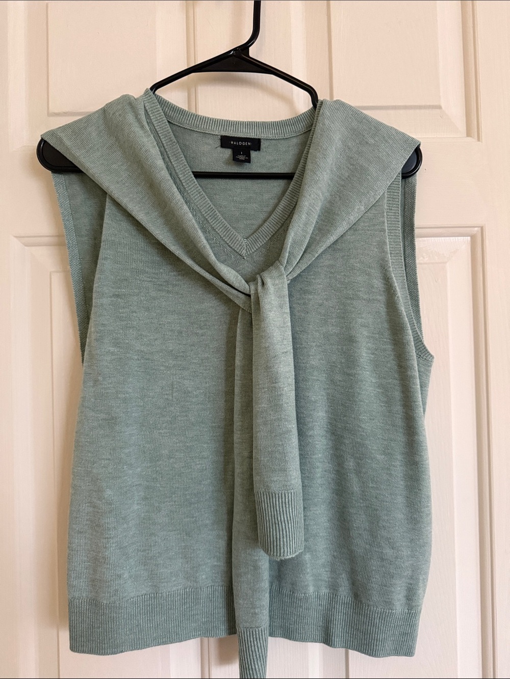 Halogen Sage Green Sleeveless V-Neck Sweater Vest with Front Tie